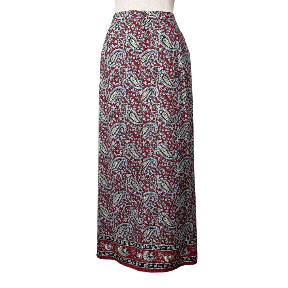 Crazy Horse Paisley Floral Print Maxi Skirt Red Boho Coastal Grandma Sz 14